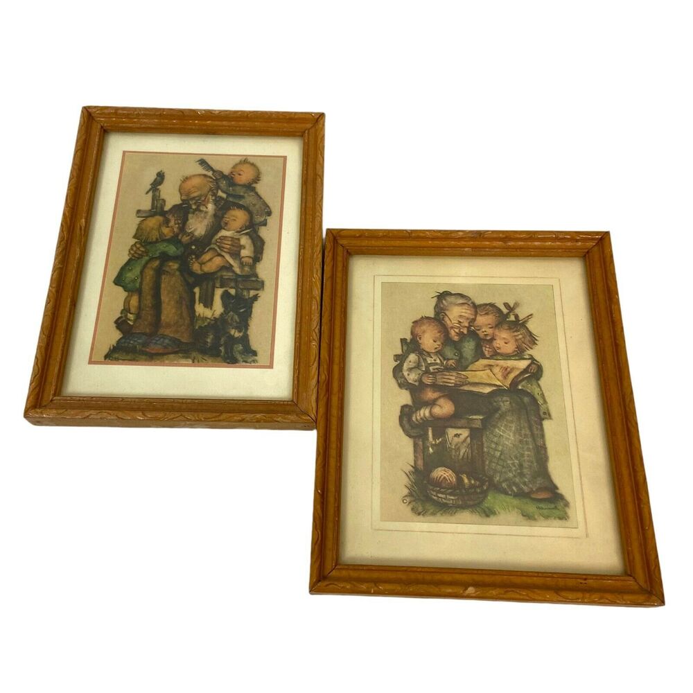 Hummel Prints Set of Two Vintage Grandma and Grandpa with Children 7.5" x 6"